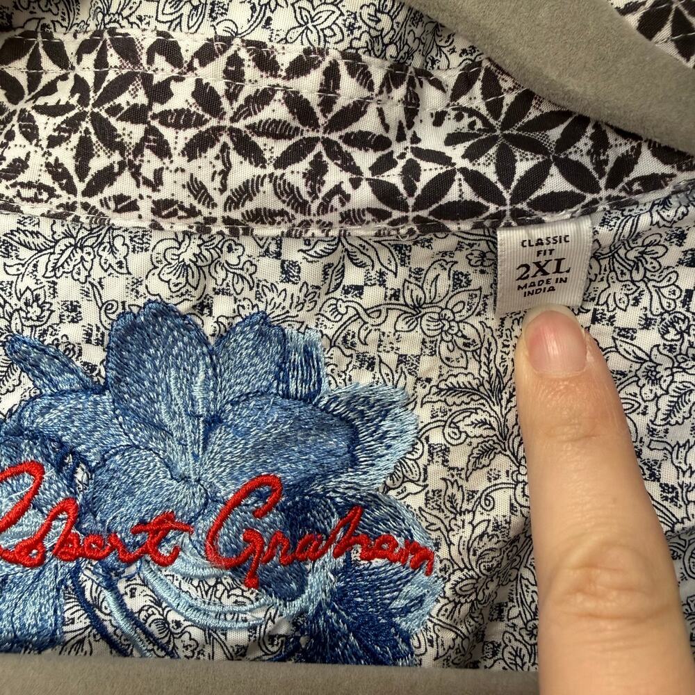 Robert Graham Classic Fit Flip Cuff Geometric Floral Pattern Button Up Men's 2XL - Picture 6 of 8